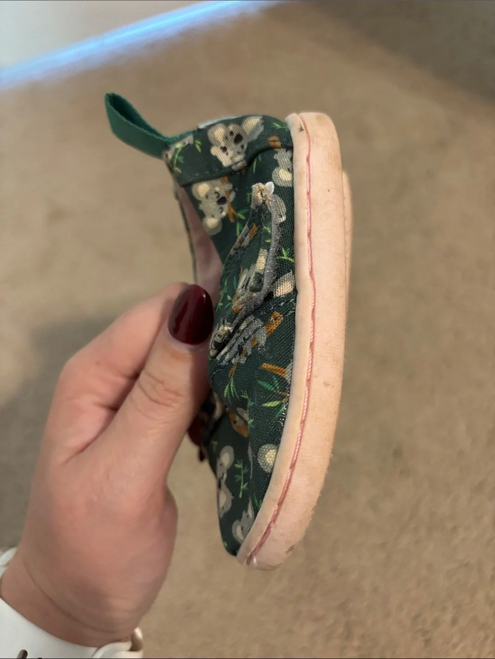 Toms Green Koala Print Hook-and-Loop Baby Slip-Ons